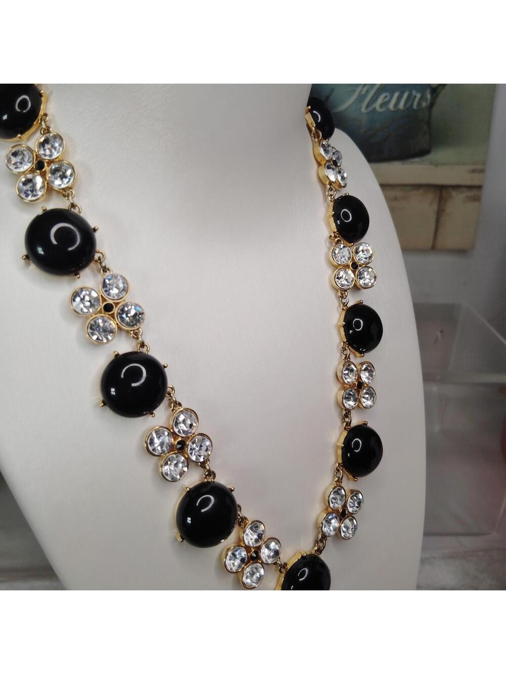 VTG 30" Couture Gold Tone Signed Ann Taylor Necklace W/ Hexagonal Crystal Stones